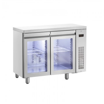 Ψυγείο πάγκος συντήρησης χωρίς μοτέρ με 2 γυάλινες πόρτες Prunus Slim INOMAK 1103x600x873mm PMRP99/GL/RU