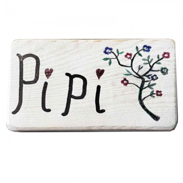 Ξύλινη Χειροποίητη Πινακίδα WC Pipi Flowers 15x9cm