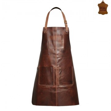 Ποδιά με δέσιμο στο λαιμό, ολόσωμη 100%δέρμα καφέ