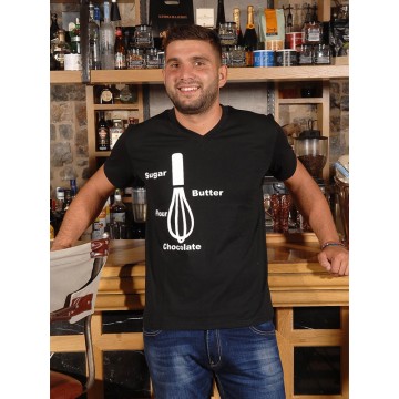 ΜΑΥΡΟ T-SHIRT V 100% ΒΑΜΒΑΚΙ "SUGAR & CHOCOLATE"