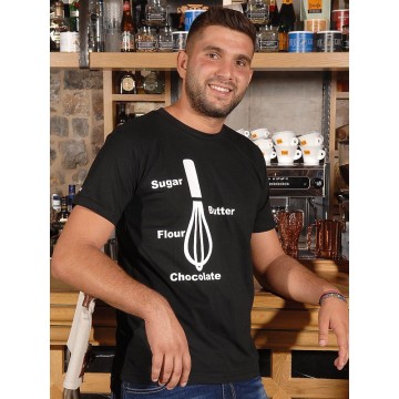 ΜΑΥΡΟ T-SHIRT ΜΕ ΛΑΙΜΟΚΟΨΗ 100% ΒΑΜΒΑΚΙ "SUGAR & CHOCOLATE"