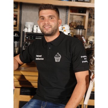 Μπλούζα polo μαύρη unisex "Passion For Pastry" 100% βαμβάκι