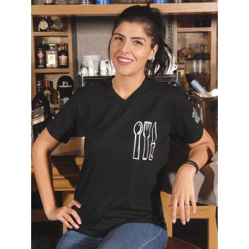 ΜΑΥΡΟ ΓΥΝΑΙΚΕΙΟ T-SHIRT "COOKING IS MY PASSION" V-NECK