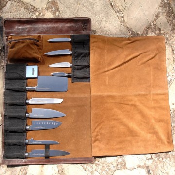 Τσάντα μαχαιριών σεφ 100% δέρμα καφέ χρώμα
