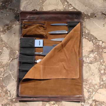 Τσάντα μαχαιριών σεφ 100% δέρμα καφέ χρώμα