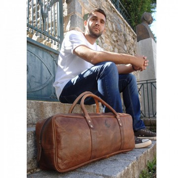Τσάντα barman 100% δέρμα καφέ χρώμα γεμάτη