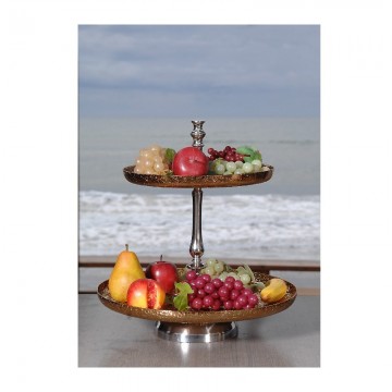 Ανοξείδωτη Εταζέρα Χρυσή Ανάγλυφη 2 Επιπέδων Στρογγυλή Υ46εκ