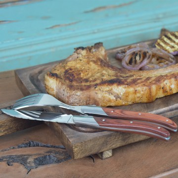 Σετ Μαχαίρι & Πιρούνι Steak Laguiole by Kiro Ξύλινη Λαβή Καφέ pakka wood