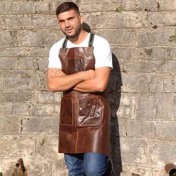 Ποδιά ολόσωμη 100% δέρμα καφέ με τιράντες