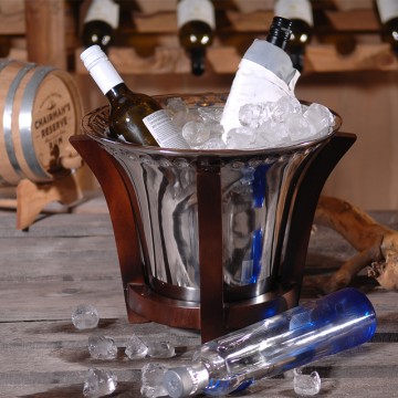 Σαμπανιέρα Ανοξείδωτη Σε Ξύλινη Βάση Φ34x28Υ