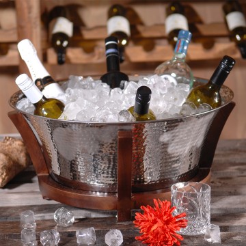 Σαμπανιέρα Μπουκαλιών Shiny Finish Σε Ξύλινη Βάση 54x21εκ