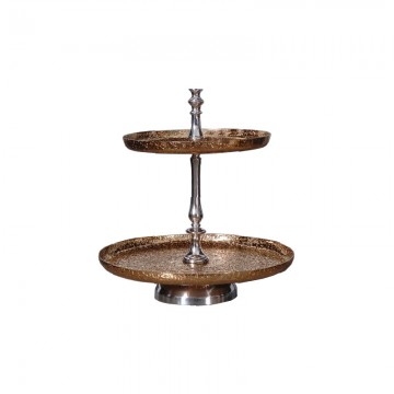 Ανοξείδωτη Εταζέρα Χρυσή Ανάγλυφη 2 Επιπέδων Στρογγυλή Υ46εκ