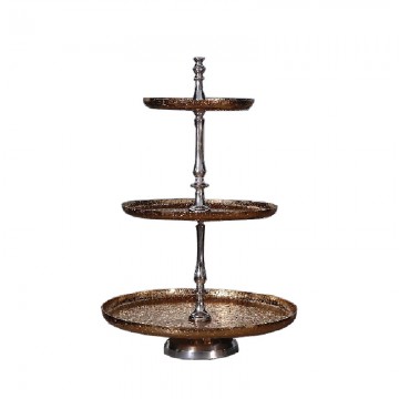 Ανοξείδωτη Εταζέρα Χρυσή Ανάγλυφη 3 Επιπέδων Στρογγυλή Υ70εκ